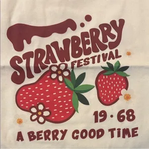 Strawberry Festival Graphic Canvas Tote - Cream with Red & Green thumbnail 3
