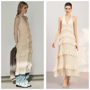 Zara Chiffon Ruffled Cream Midi Dress 4772/314 NWT Size Small Boho Romantic thumbnail 2