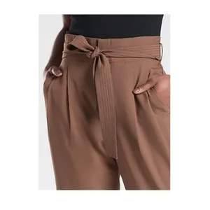 Athleta Skyline Plaid Pants Size 2 Brown Paperbag Tie Casual Lightweight thumbnail 8
