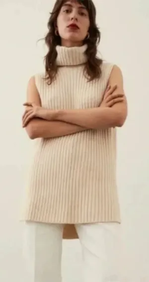 H&M Women's Turtleneck Sweater Sleeveless Wool Blend Vest Tan Size XXL‎ thumbnail 1