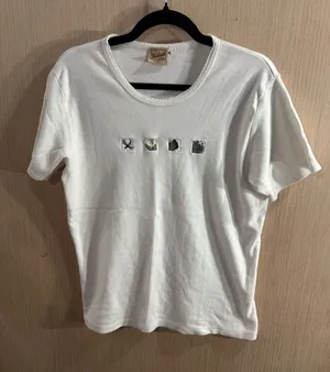 Woolrich White Short-Sleeve Crewneck T-Shirt with Tiny Embroidered Icons Medium thumbnail 1
