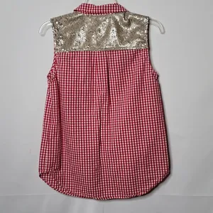Ariat western gingham checkered plaid red white button down sequins top sz S thumbnail 5