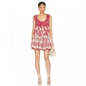 NWT Free People Intimately Bali Wild Daisy Slip Mini Dress Renaissance Red Combo thumbnail 4