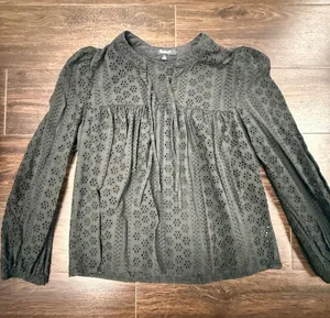 Madewell Black Eyelet Puff-Sleeve Peasant Blouse Women's XS thumbnail 1