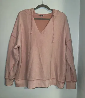American Eagle Outfitters Pink V-Neck Drawstring Hoodie thumbnail 1