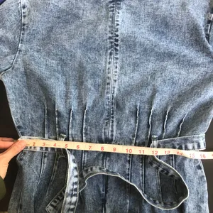 Redial Denim Dress Women Large Blue Good Acid Wash Long Puff Sleeve Mini Belted thumbnail 8