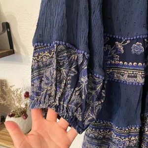 Free People My Love Mini Navy Paisley V-Neck Long Sleeve Tiered Dress Medium thumbnail 7