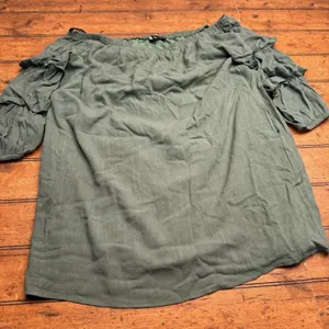 Lulus By the Pier Washed Green‎ Off-the-Shoulder Puff Sleeve Mini Dress Size XL thumbnail 1