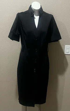 Zara basic black short sleeve button up dress thumbnail 1