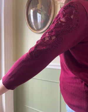 Dress Barn red 3/4 sleeve lace sweater thumbnail 2