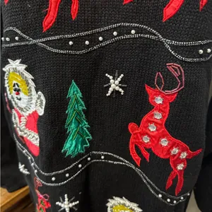Vintage Santa Snowperson Beaded Christmas‎ Sweater 90s large thumbnail 6