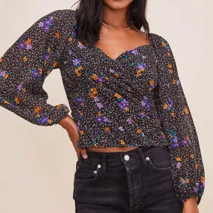ASTR Black floral Blouse, Medium thumbnail 2
