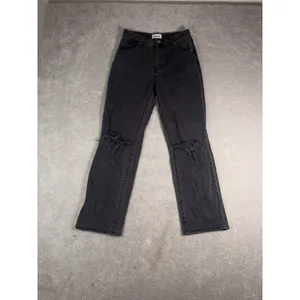 Rollas Jeans Womens 28 Black Denim Original High Rise Straight Distressed thumbnail 2