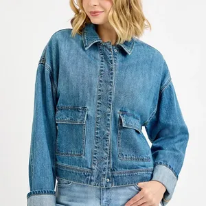 ✨NWT RISEN Oversized Cargo Pocket Denim‎ Jacket with Cuffed Sleeves Size M thumbnail 4
