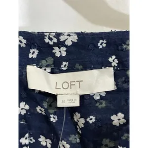 Women's Loft Blue Floral Blouse Size M Semi Sheer Long Sleeves 100% Cotton thumbnail 5