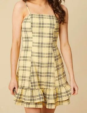 Altar'd State Yellow Plaid Mini Dress Clueless Preppy Y2K Ruffle Hem thumbnail 1