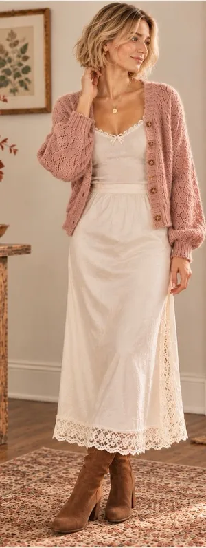 Vintage Lace Maxi Slip Skirt M 27/29 Ivory Lingerie w/ Split Made USA Coquette thumbnail 1