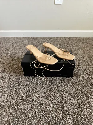 LPA Lucia Heel in Nude, Ankle-Tie Strappy Kitten Heel Sandal in Nude, size 6.5 thumbnail 7