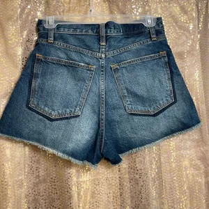 Abercrombie & Fitch dark wash light distressed/whiskered high rise festival shor thumbnail 2