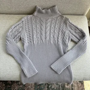 Vintage Axcess Turtleneck Sweater Large Grey Cable Knit Y2K Preppy Chic Cottage thumbnail 4