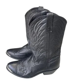 Laredo Black Leather Cowboy Boots Metal Toe Tip Size 9 Western Chic Rodeo thumbnail 1