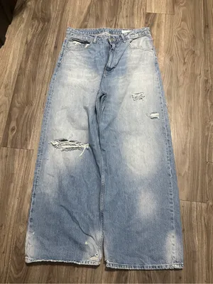 Zara Light Blue Distressed Wide-Leg Jeans thumbnail 10