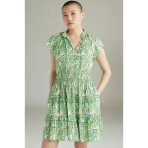 Scoop Womens Dress Sz XS Blurred Ikat Satin Ruffle Mini Cap Sleeve Cottagecore thumbnail 10