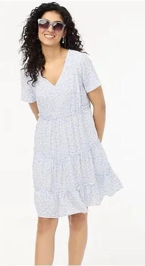 J.Crew V-neck Ruffle Tiered Mini Dress Blue Floral Sundress Babydoll XL thumbnail 1
