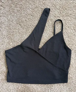 Cider Asymmetrical Strapped Black Crop Top thumbnail 1