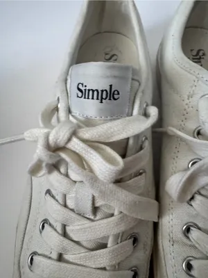 Simple Women's White Canvas Lace-Up Sneakers thumbnail 2