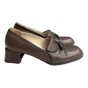 VTG Christian Louboutin Paris Brown Pebbled Leather Tassel Loafer Block Heel thumbnail 4