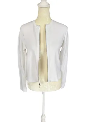 J. Crew women's white long sleeve zip up crewneck stretchy sweater size small thumbnail 5