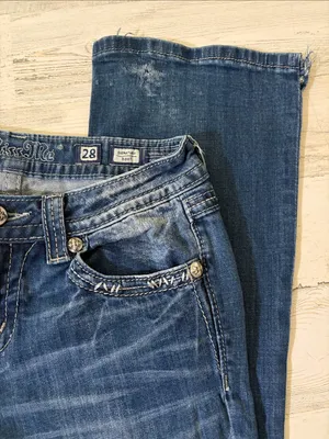 Miss Me Blue Embellished Fleur-de-Lis Bootcut Jeans Size 28 thumbnail 6