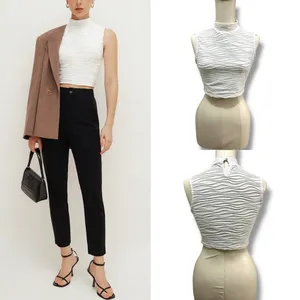 298 Cider | EUC White Textured Mock Neck Sleeveless Crop Top (size XS) thumbnail 2