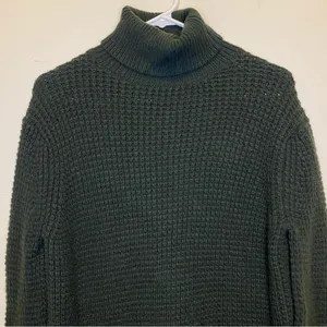 JENNI KAYNE Wool Blend Waffle Knit Turtleneck Sweater in Dark Green Sz Small thumbnail 2
