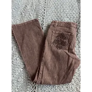 Michael Kors Brown Acid Wash Bootcut Jeans Beaded Back Pocket Y2K Denim thumbnail 5