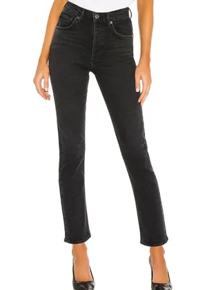 Agolde | Riley High Rise Straight Crop Jeans In Panoramic Black Size 25 thumbnail 4