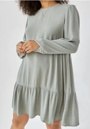 Aritzia Wilfred Lambrusco Mini Dress Dusky Green Long Sleeve Tiered Size Small thumbnail 1