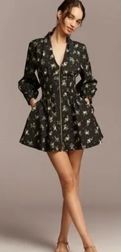 Maeve Anthropologie Tommie Mini Shirtdress Black Floral Smocked Waist Cotton thumbnail 1