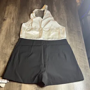Retro Stage Pinup Romper Ivory Halter Top with Black Sailor-Style Short thumbnail 6