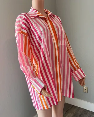 Beach Riot Womens Sz L/XL Top Pink Orange Stripe Swim Cover Up Button Up #148 thumbnail 3