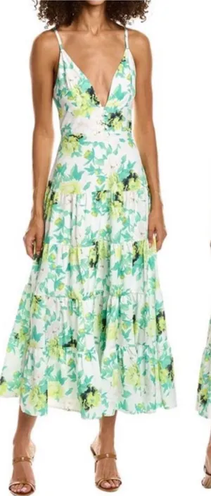 Beulah Style Floral Tiered Maxi Midi Dress White Green Yellow Boho Bohemian thumbnail 1