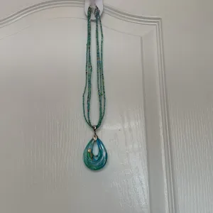 Source Unknown Blue Green Glass Pendant with Blue Green Beads thumbnail 2