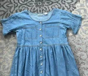 Vintage True Blue Button Down Denim Dress Blue Large thumbnail 3
