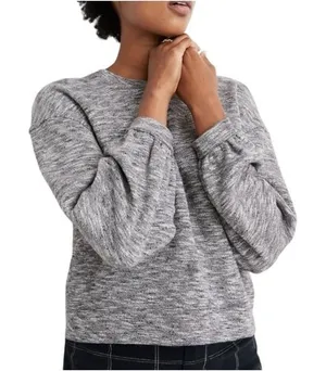 Madewell Space Dye Puff Sleeve‎ Sweatshirt Womens Large Grey Marled Casual Top thumbnail 1