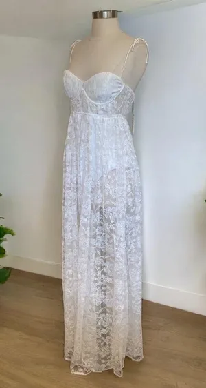 For Love & Lemons Lorena Lace Bodysuit Maxi Dress Bridal Coquette Size Small NWT thumbnail 5
