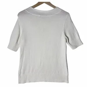 Pendleton Mock Neck Short Sleeve Sweater White Cotton Blend Women’s Size M thumbnail 2