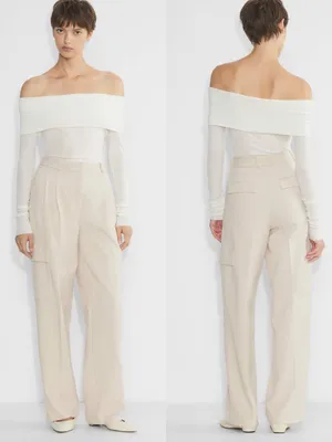 ARITZIA Babaton Streamline Wool Birch Off Shoulder Long Sleeve Top Sweater thumbnail 2