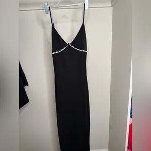 White Fox Boutique Black Maxi Dress with White Trim thumbnail 2