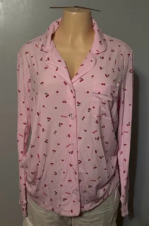 SKIMS Pink Cherry-Print Button-Down Pajama Top thumbnail 1